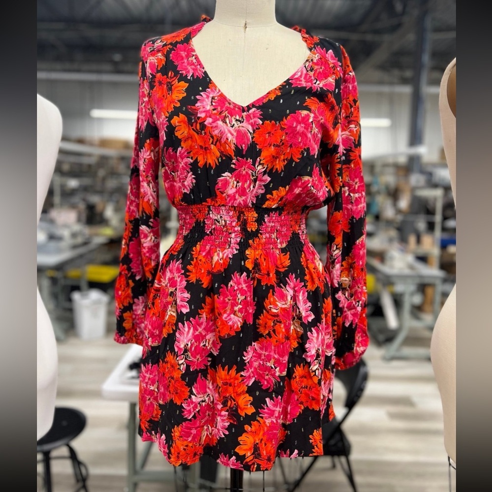 NWT Rose Olive Black Red V Neck Mini Dress B3